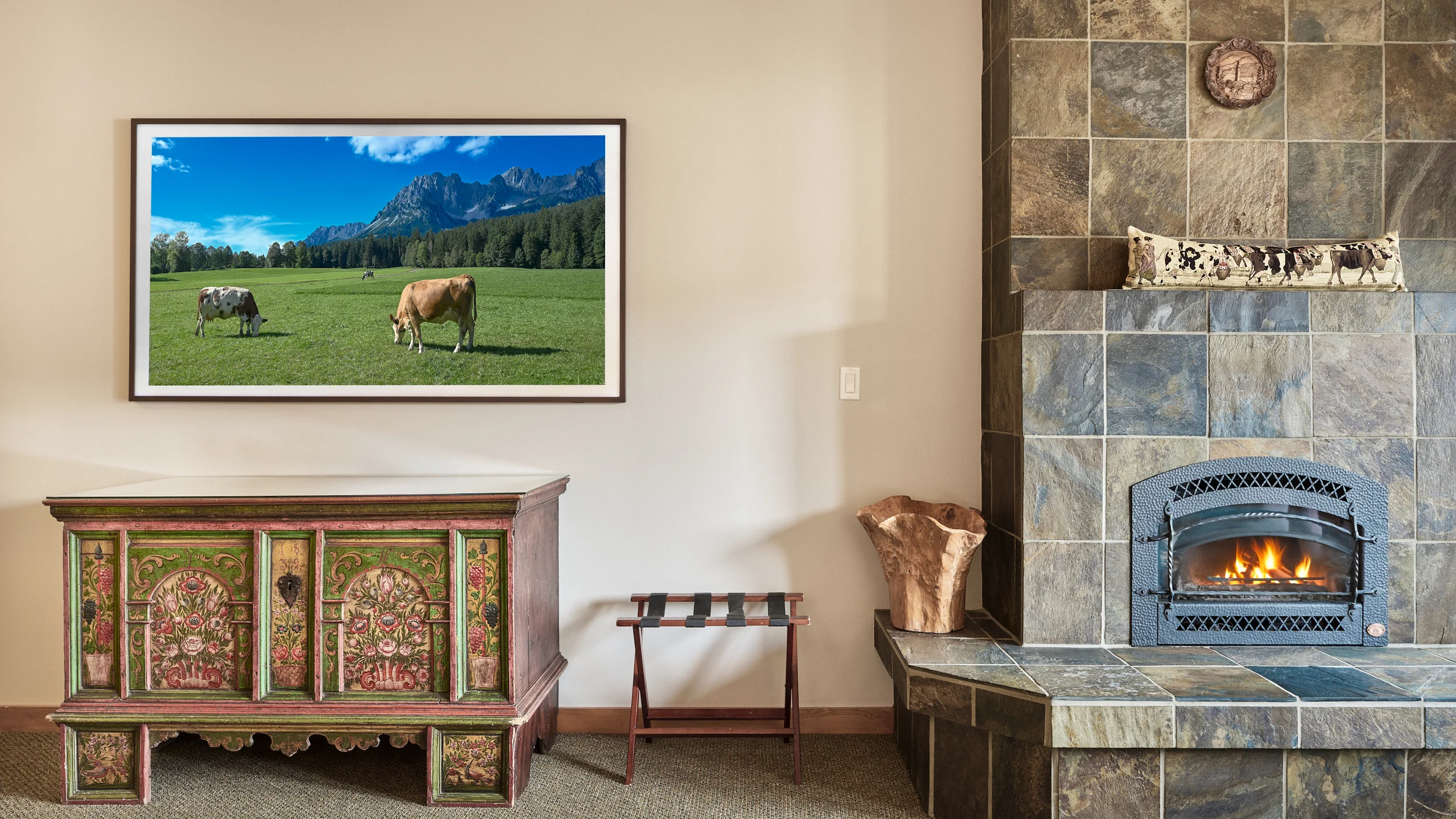 View of Fireplace and TV in Spring Suite